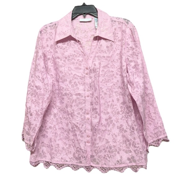 JH Collectibles Pink Boxy Button Down Shirt with Collar - Picture 1 of 3
